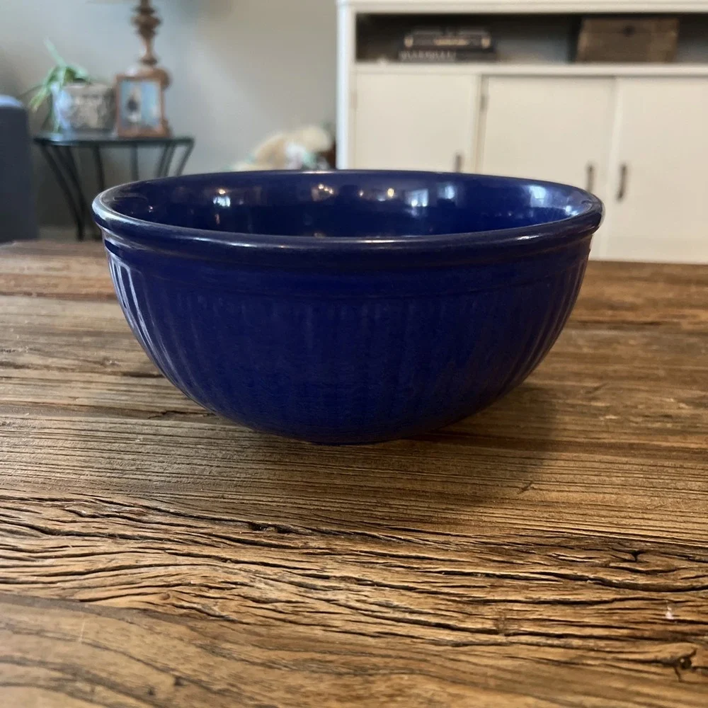Vintage Cobalt Blue Stoneware‎ Ceramic Mixing Bowl Ribbed Design  8